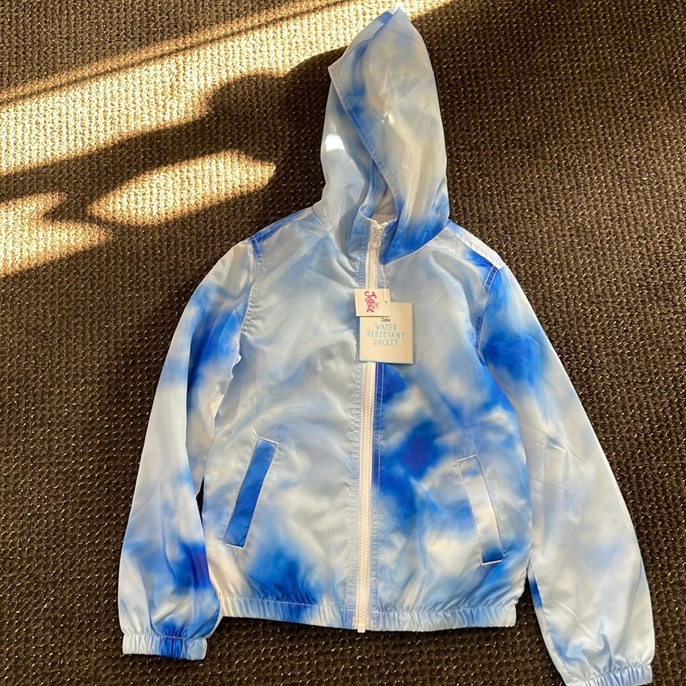 Girls Justice lightweight rain jacket blue white tie dye NWT size 6/7